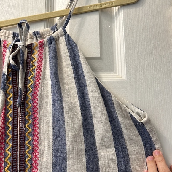 LIKE NEW Blue + White Stripe Halter Top with Pink + Yellow Embroidery - Size S - Picture 5 of 9